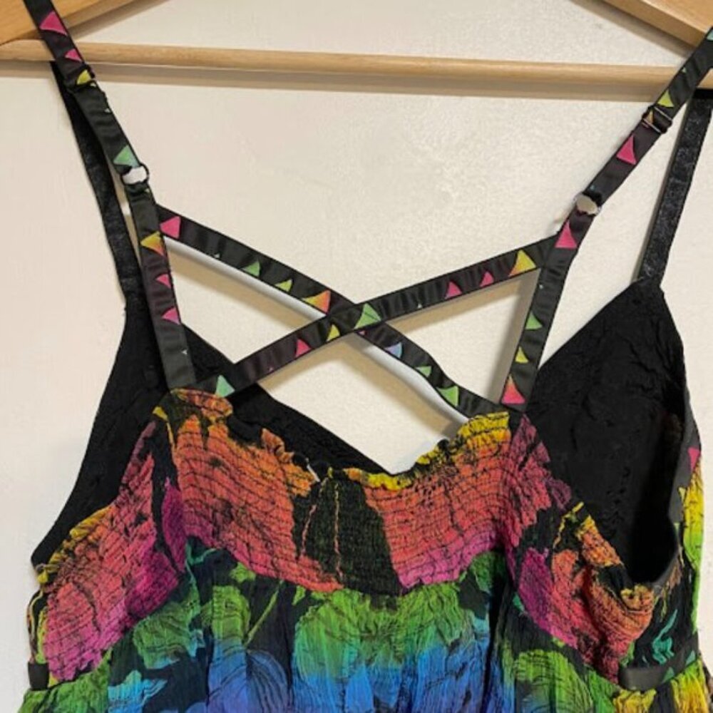 Free People New Romantics Multicolor Rainbow Floral Strappy Mini Dress Size S - Picture 7 of 10